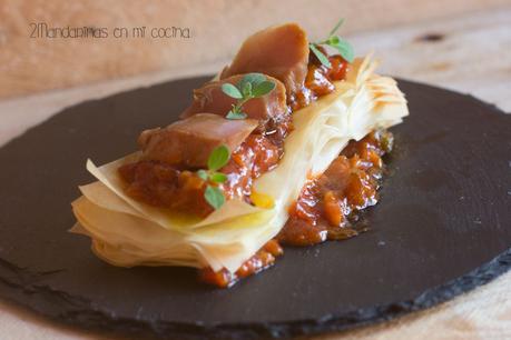 como preparar tosta de pasta filo con conejo a la soja