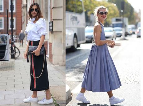 STREET STYLE INSPIRATION; SNEAKERS+LONG DRESS.-