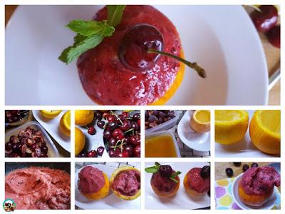 Sorbete de cerezas y naranjas