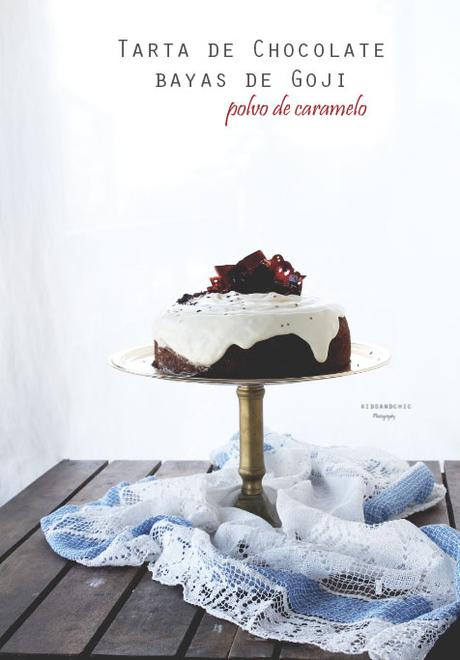 Tarta de chocolate , bayas de goji y polvo de caramelo #cookingthechef
