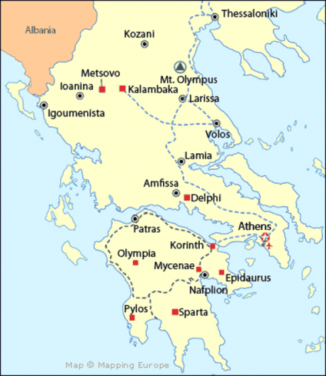 Principales sitios arqueológicos en la Grecia Continental