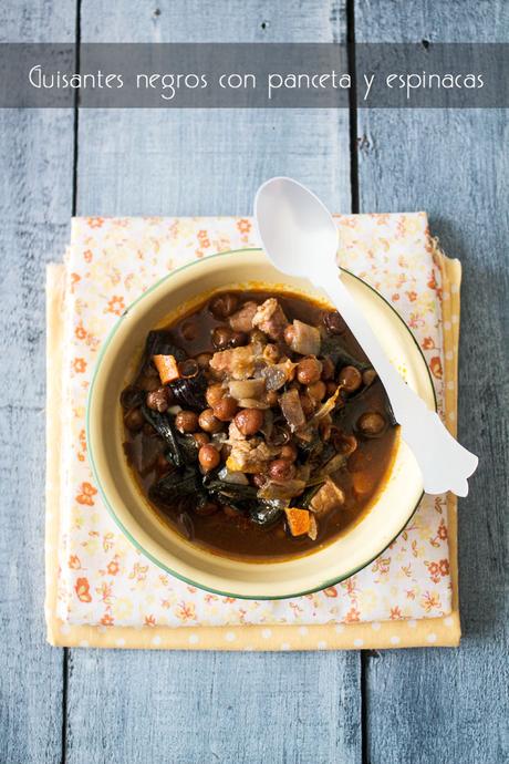 Guisantes negros con panceta y espinacas - Una receta de premio!!