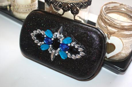 Bolso joya azul y negro clutch