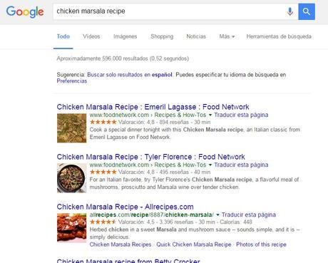 Datos estructurados – Microformatos y microdatos para SEO Datos estructurados receta pollo marsala