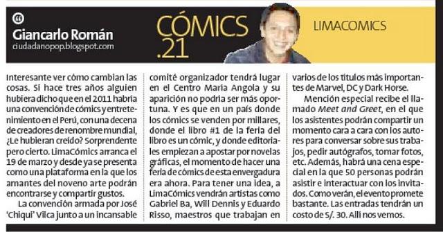 Lima Comics 2011, en Perú 21