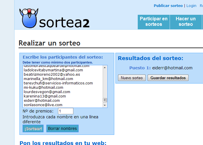 Resultado sorteo Margaritus