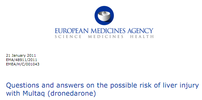 Nota de la EMEA sobre Dronedarona: Tenemos que monitorizar enzimas hepáticas