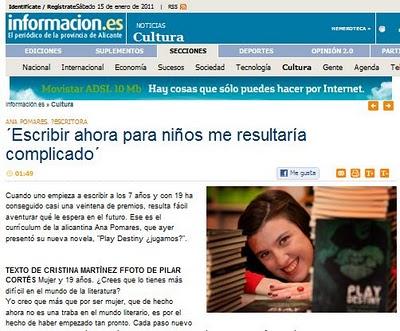 Ana Pomares. Entrevista de Cristina Martínez para el Diario Información 15-01-2011