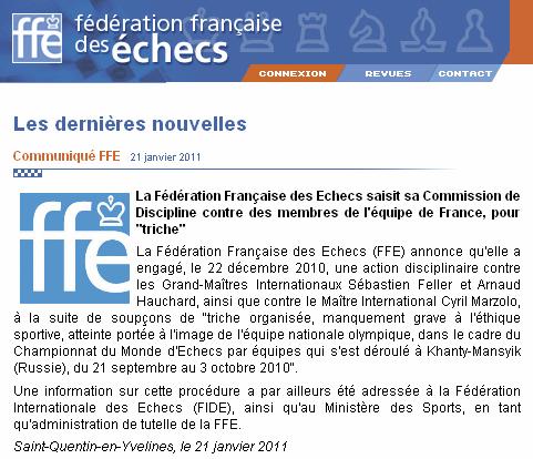 La Federación Francesa acusa a dos jugadores de hacer trampas.