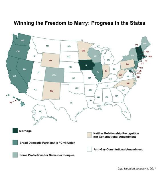 Mapa del Matrimonio Homosexual en estados Unidos