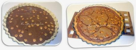 Tarta de hojaldre y chocolate con avellanas y pepitas de naranja confitada