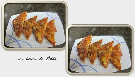 Canapés-pizzas con salsa barbacoa