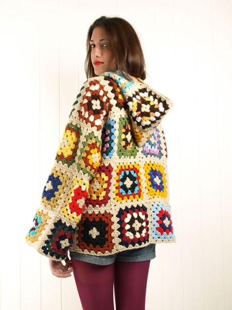 crochet granny square hooded wool jacket cardigan coat free pattern. Collection of granny square clothes here.: 