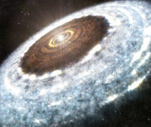 Una erupción estelar permite ver la línea de nieve en un disco protoplanetario Línea de nieve de V883 Orionis