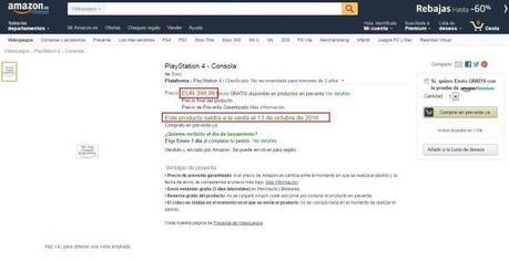 Amazon España muestra precio y fecha de lanzamiento de la posible nueva PlayStation 4 Neo