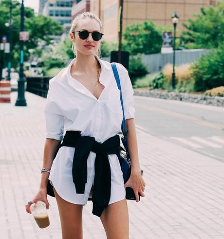 oversized man white shirt over shorts