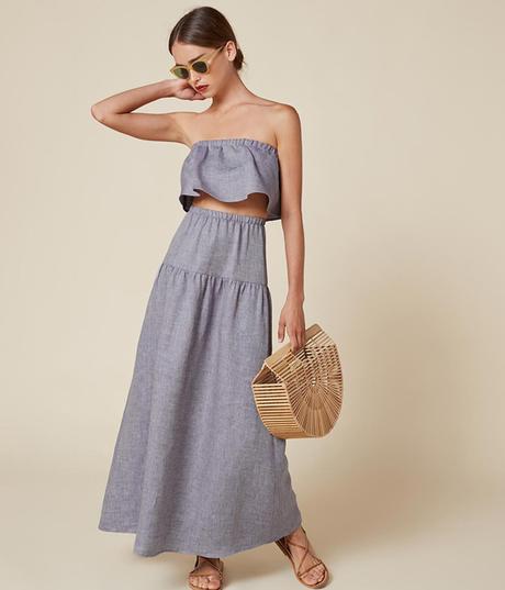 two pieces, off the shoulder top and maxi skirt