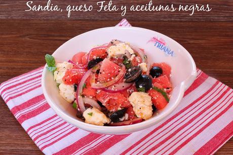 Ensalada de Sandia, Queso Feta y Aceitunas Negras