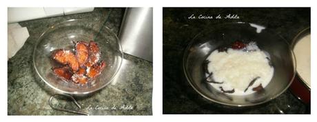 Arroz con leche y manzanas fritas