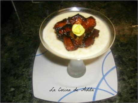 Arroz con leche y manzanas fritas