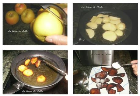 Arroz con leche y manzanas fritas