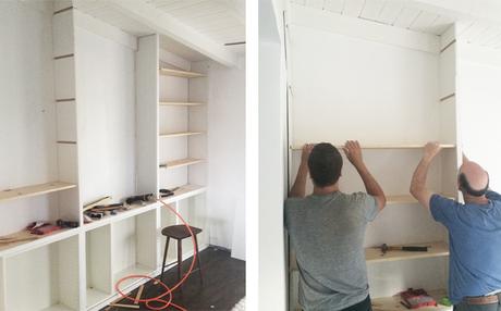antes y después: salón con estantería empotrada handmade