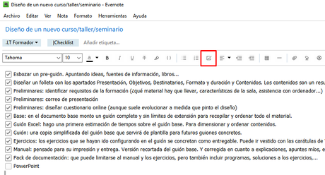 Un checklist en Evernote