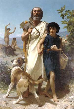 Pintura de Homero con su lazarillo