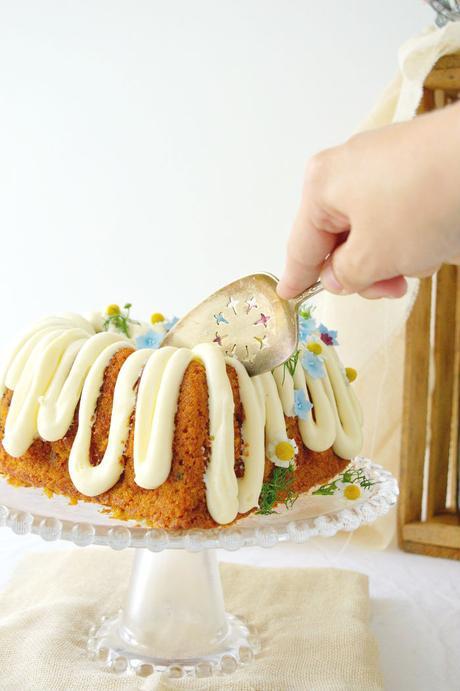 Carrot Bundt Cake and Chamomile Orange Icing #Bundtbakers