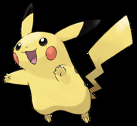 Imagen de Pichaku, Pokemon amarillo, con cola en forma de rayo, punta de orejas negras y mejillas sonrosadas.