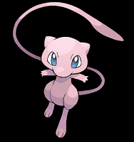 Imagen de Mew, Pokemon rosa de larga cola, ojos azules, cabeza más grande que tronco y manos pequeñas.