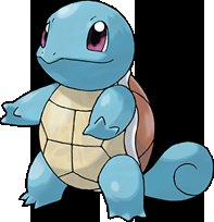 Imagen de Squirtle, Pokemon tortuga con cola de ardilla, color azul y caparazón marrón por arriba y amarillento por la barriga.