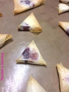 PAQUETITOS DE BRICK CON PLATANO, FRAMBUESA Y CHOCOLATE