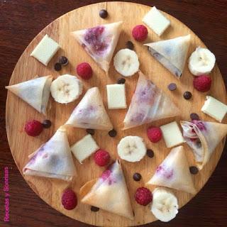 PAQUETITOS DE BRICK CON PLATANO, FRAMBUESA Y CHOCOLATE