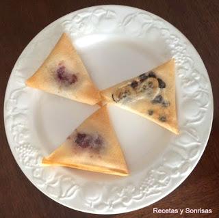 PAQUETITOS DE BRICK CON PLATANO, FRAMBUESA Y CHOCOLATE