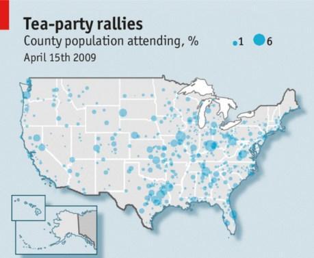 Las protestas del Tax Day. Mapa elaborado por The Economist