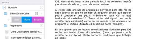 Scrivener para iOS expandir