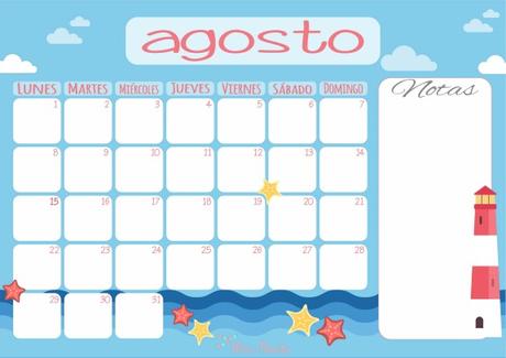 Imprimible: Calendario de Agosto de 2016