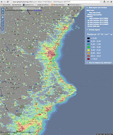 Caminando con las estrellas Índice de contaminación lumínica.