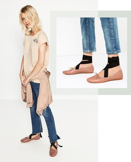Imprescindibles de moda para este otoño: ballet bailarinas con lazo en rosa de zara