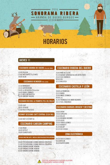 Horarios Sonorama Ribera 2016