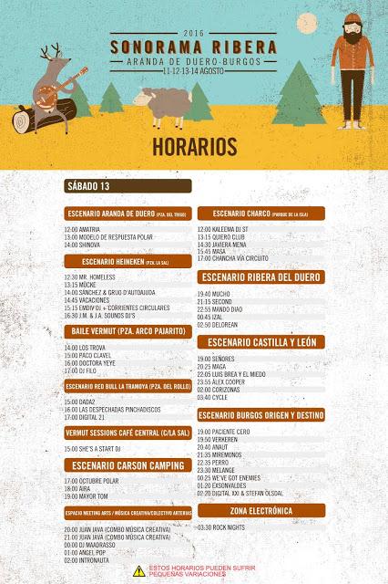 Horarios Sonorama Ribera 2016