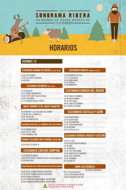 Horarios Sonorama Ribera 2016