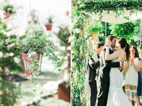 Decoración de Boda. Madera y Hojas Verdes.
