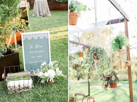 Decoración de Boda. Madera y Hojas Verdes.