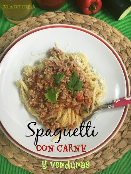 Spaghetti Con Carne Y  Verduras