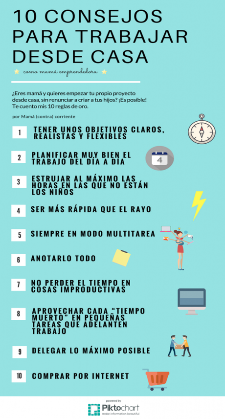 10 consejos para trabajar desde casa como mamá emprendedora infografía