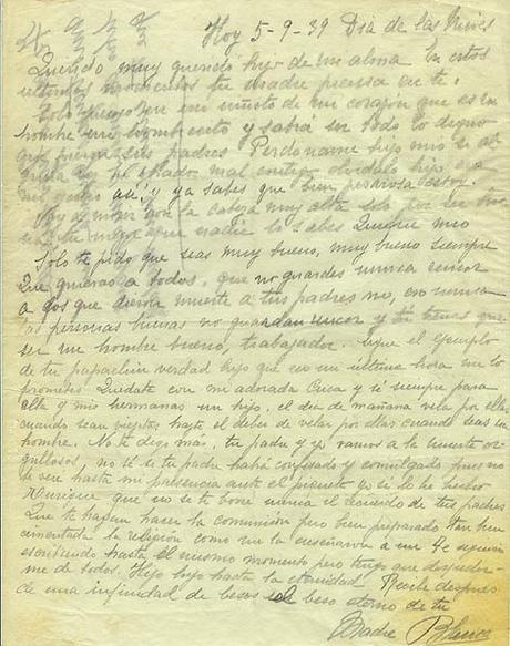 Carta de Blanca Brisac a su hijo Enrique. Fotografía de ElMundo.es