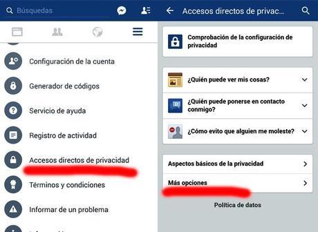 Acceso directo de Privacidad Facebook