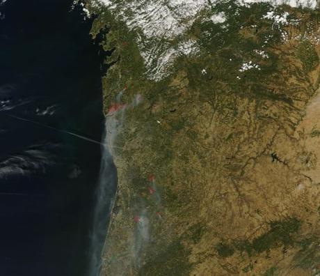 Incendios forestales en Galicia y Portugal: Imagen satélite 09.08.2016